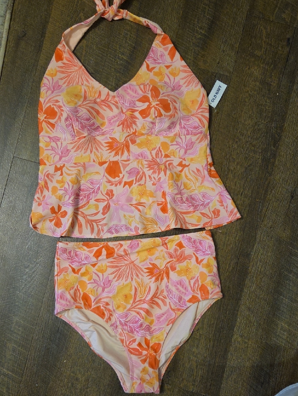 Old Navy Pink Orange Floral Halter Tankini
